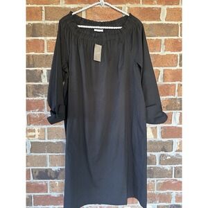 J Jill Black Dress Long Sleeve Ruffle Neck Cuff Sleeves M